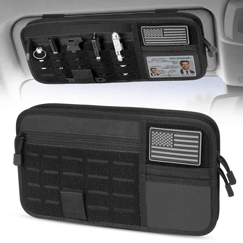Organizador para Para-Sol LEPHYON com Painel MOLLE, Porta-Óculos e Bolsos com Zíper para SUV e Caminhonete Preto