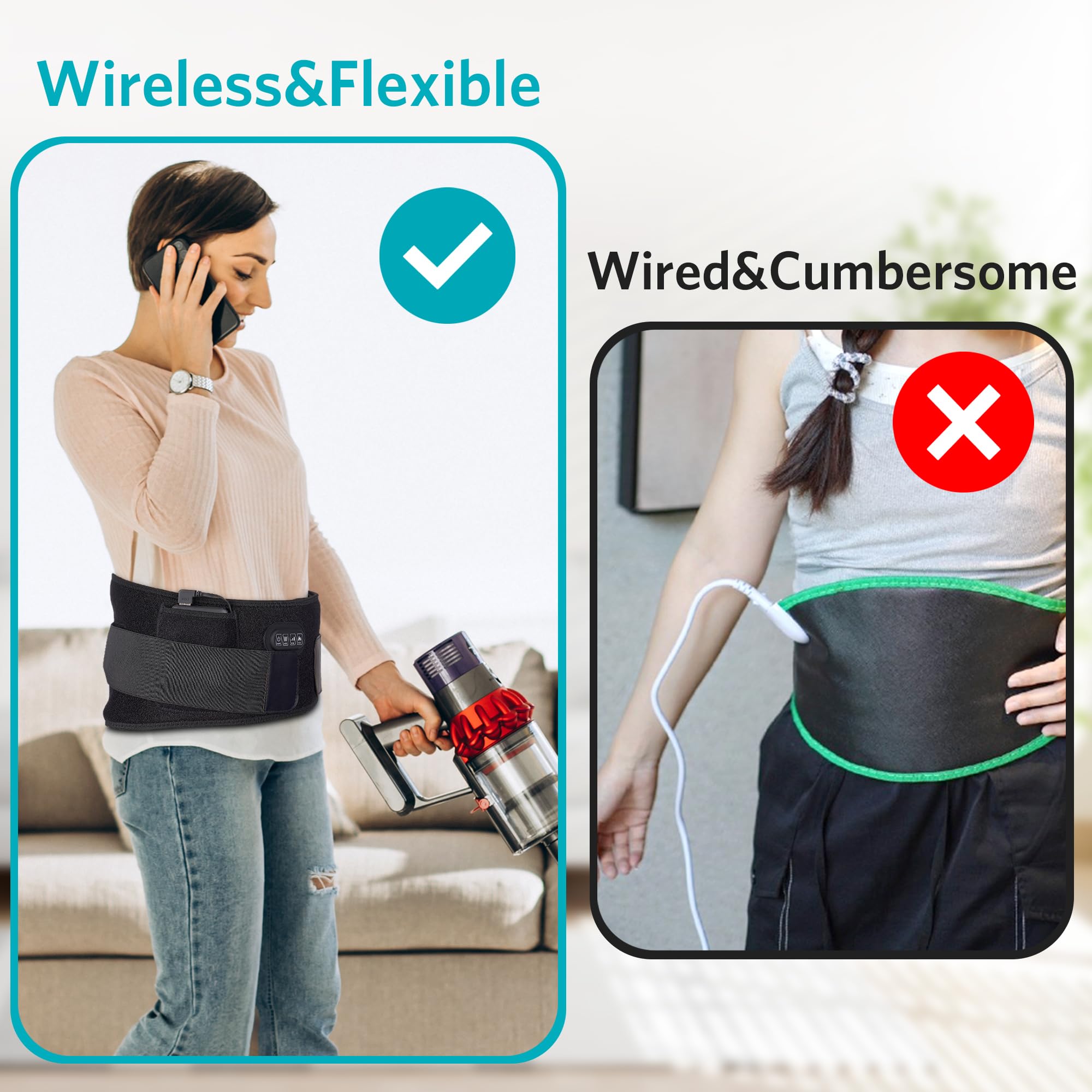 Wärmegürtel Vibrationsmassage für den Rücken mit 5000 mAh Akku, 138 x 20 cm Kabelloser Heizgürtel mit verstellbarem Spannband, 3 Heizstufen & 4-Modus Massagegerät Automatische Abschaltung Rückenwärmer