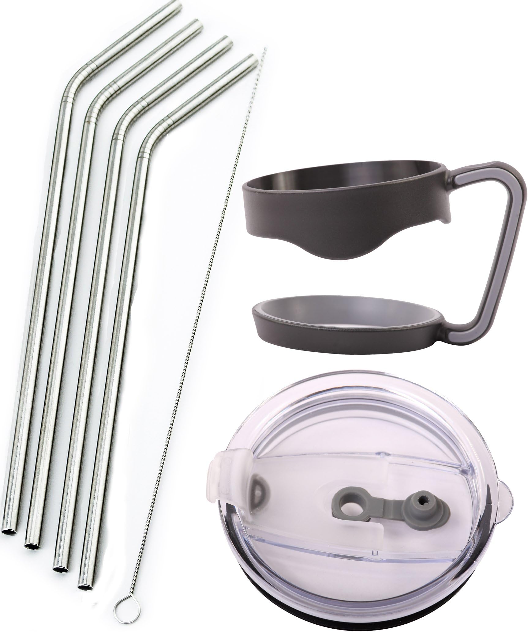 4 Bend Stainless Steel Straws Extra LONG fits 30 oz & 20 oz Yeti Tumbler Rambler Cups - CocoStraw Brand Drinking Straw (4 Straws + Straw Lid + Handle 30oz)