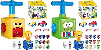 Magicwand【Pack of 2】Balloon Powered Car & Rocket Launcher Toy Set with Pump Rocket【Colors As Per Stock】
