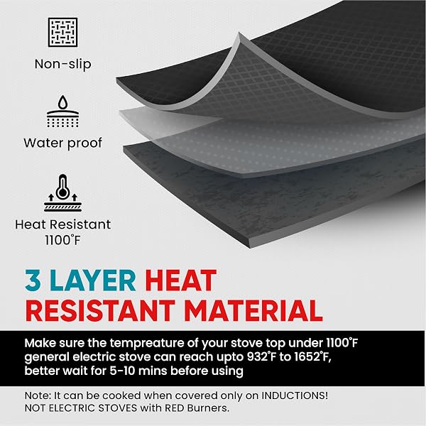 Larsic Housse de protection en caoutchouc naturel épais pour protéger le dessus de la cuisinière électrique. Revêtement antidérapant, imperméable, résistant à la chaleur, pliable, empêche les rayures, - 2