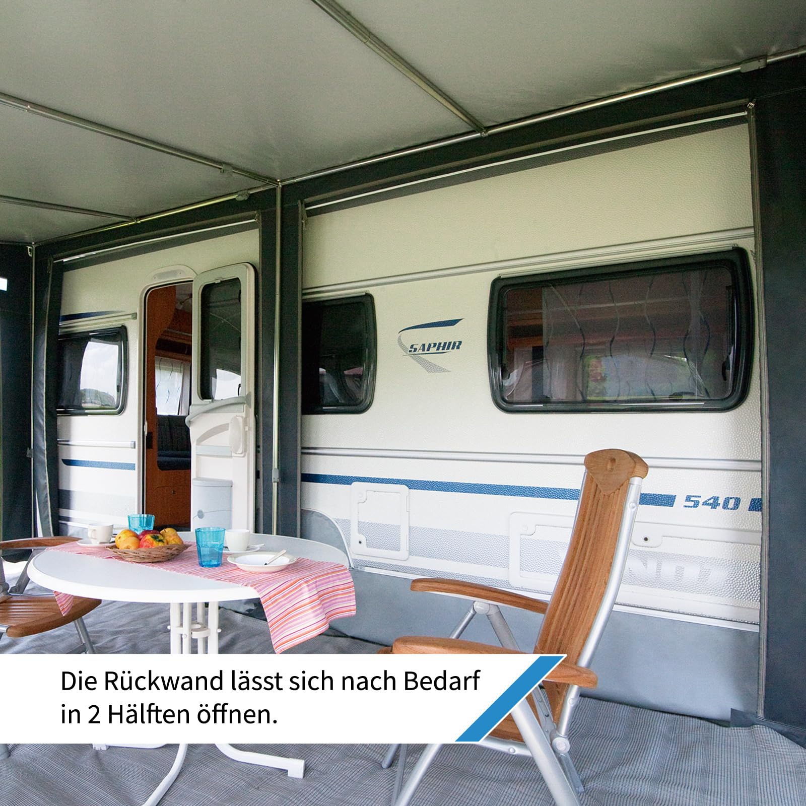dwt Wohnwagen Vorzelt Favorit III mit 250 cm Tiefe, freistehendes Teilzelt für Winter- und Dauercamping inkl. Abspannmaterial und Packsack, Größe:440 x 250 cm (BxT)