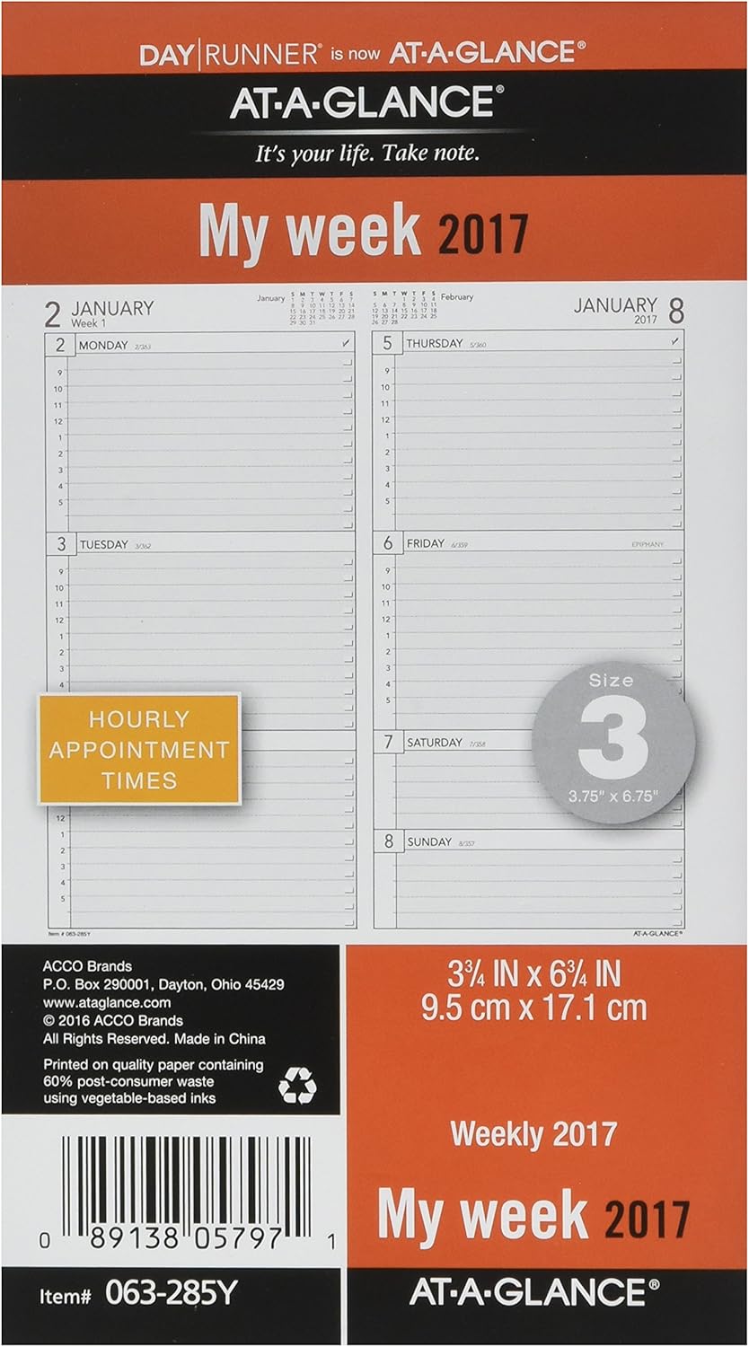 Day Runner Weekly Planner Refill 2017, 33/4 x 63/4", Size