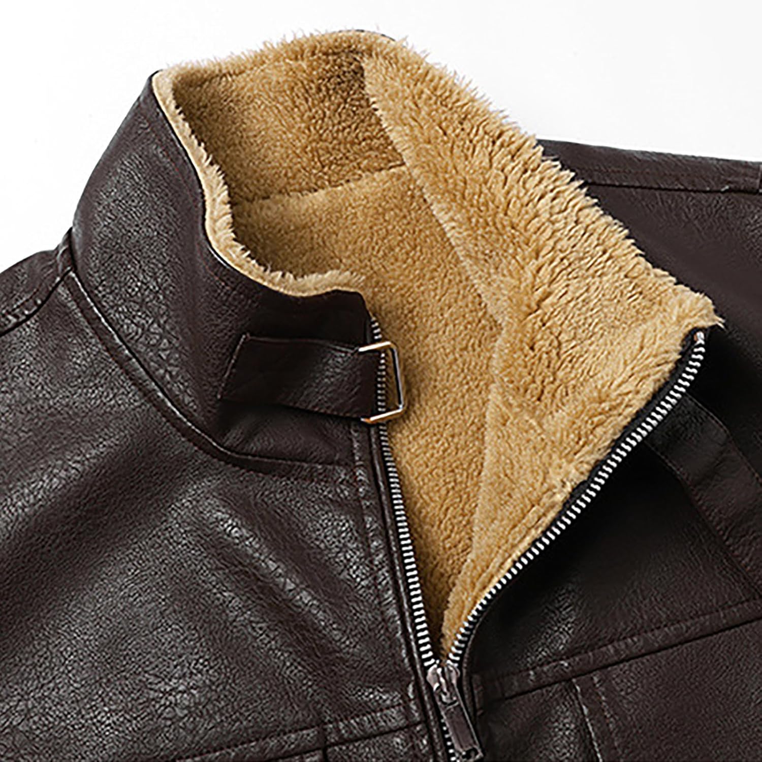 Cambkatl Vintage Distressed Leather Vest for Men Warm Fleece Lined Motorcycle Jackets Sleeveless Causal Stylish Winter Coats