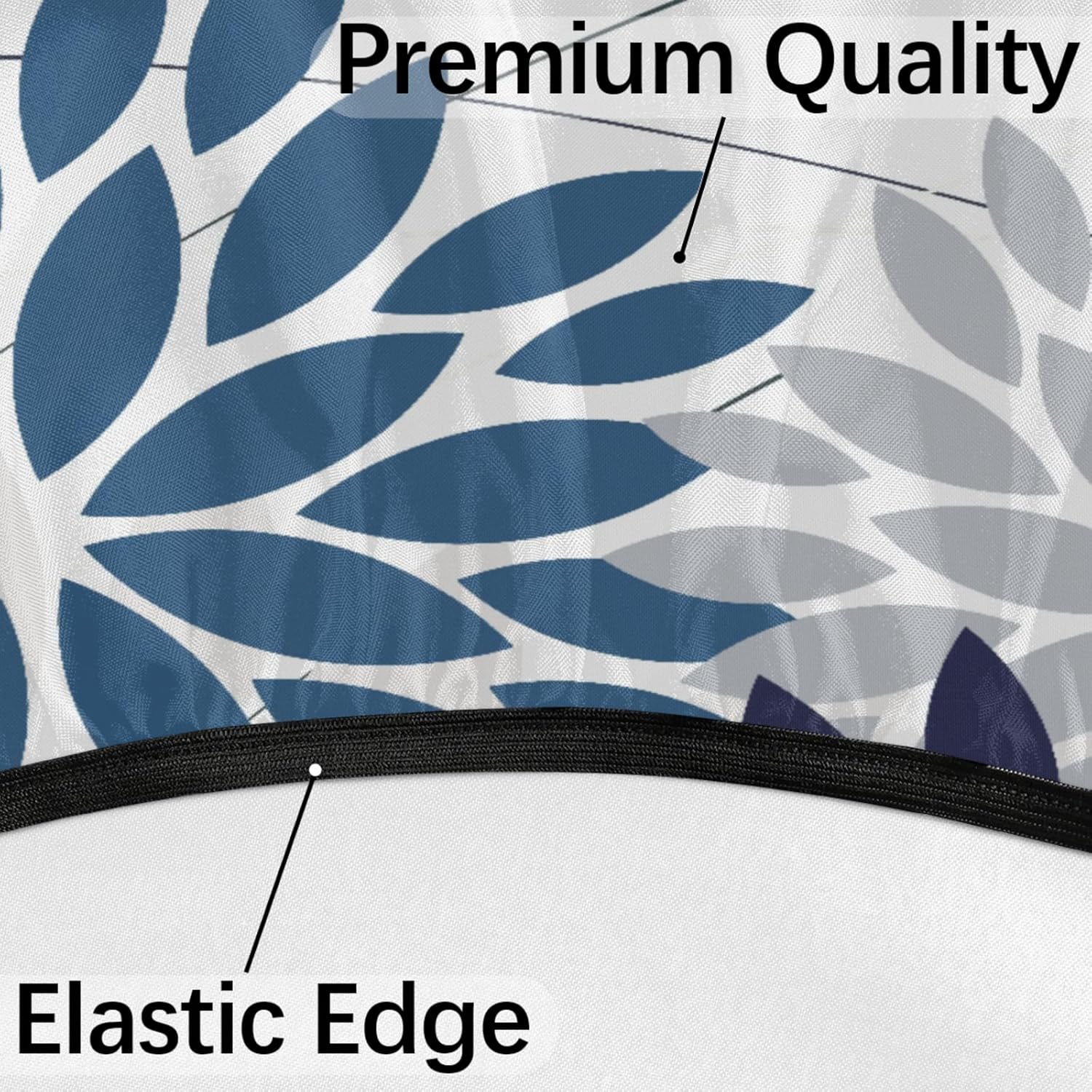 Round Tablecloth with Umbrella Hole and Zipper Elastic Fitted Table Cloth 36"-44" Oil-Proof Waterproof Patio Table Cover for Outdoor Picnic Party, Spring Summer Geometric Elegant Blue Dahlia
