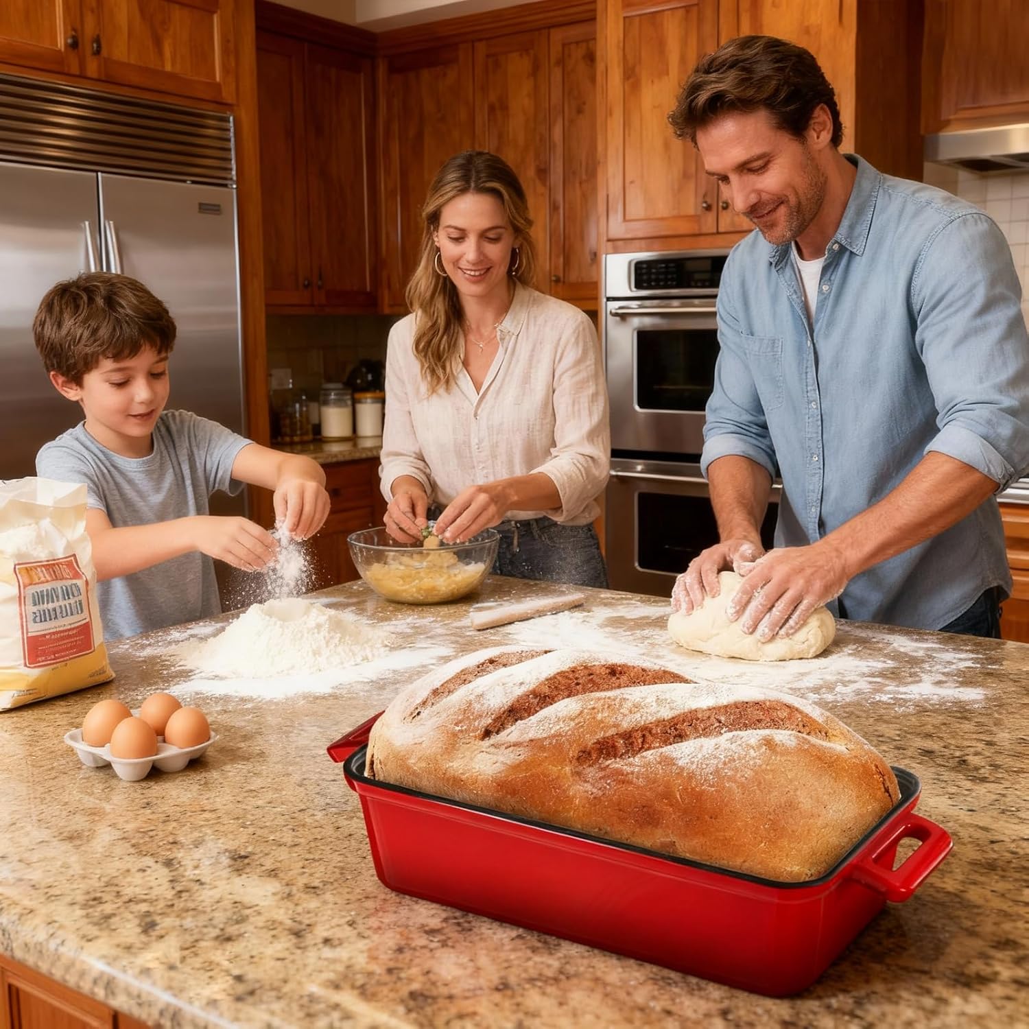 9x5 Enameled Cast Iron Loaf Pan with Lid – Bread Pan for Sourdough, Cake, Meatloaf, Even Heat, Nonstick, Easy to Clean, 2 Piece Set