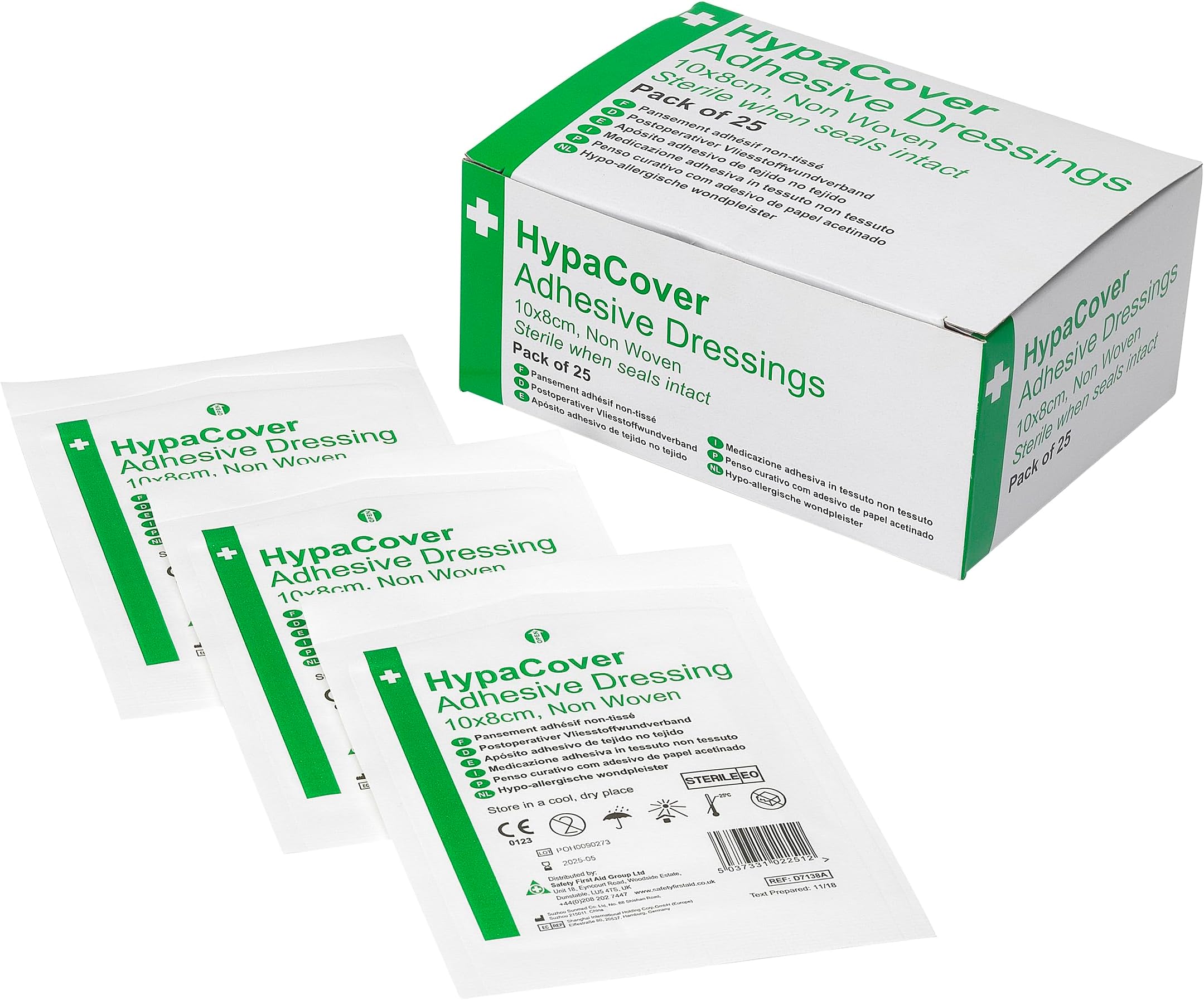 Safety First Aid Group HypaCover Adhesive Wound Dressing - Large 10 x 8 cm (Pack of 25) Sterile Hypoallergenic