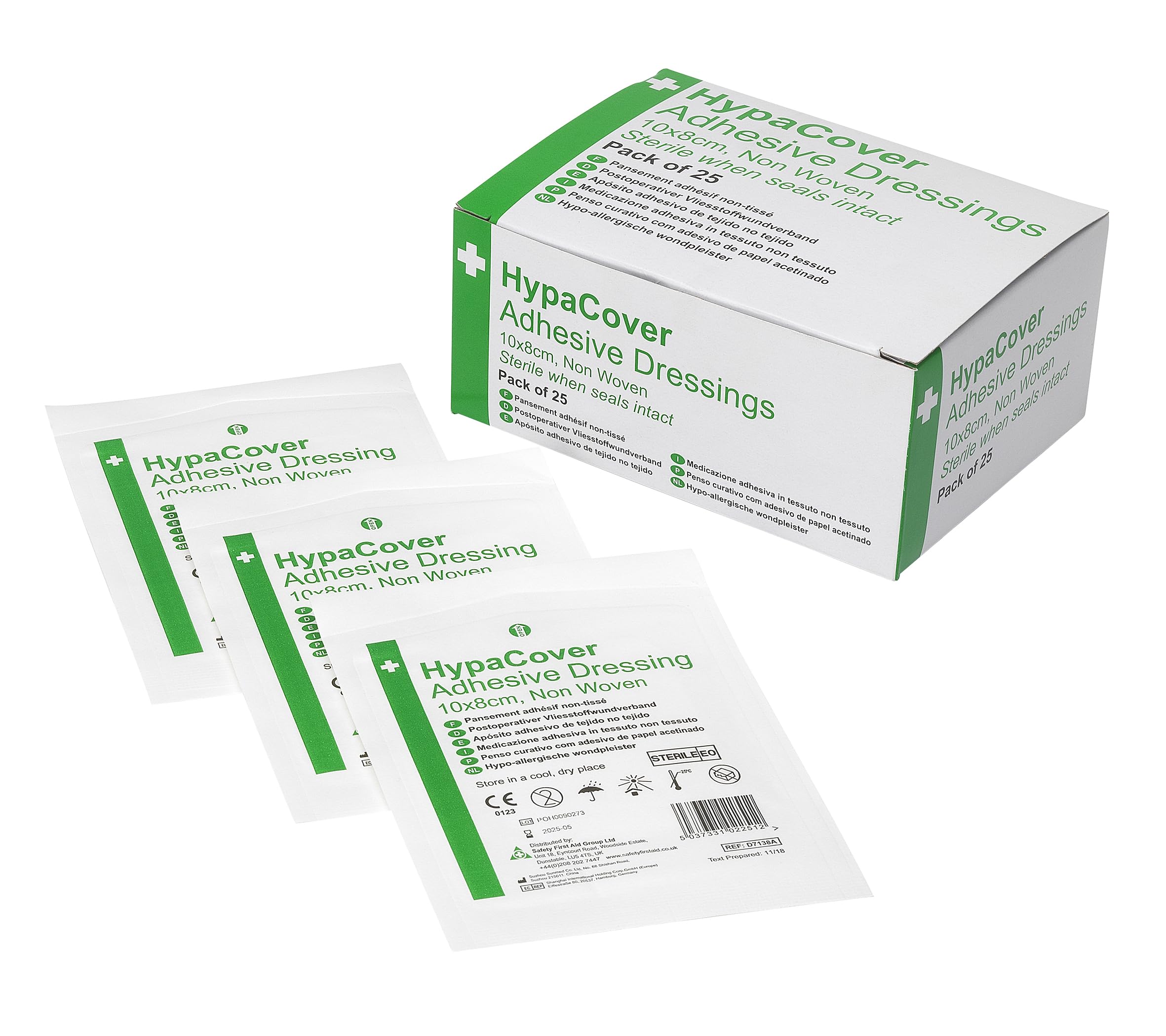 Safety First Aid Group HypaCover Adhesive Wound Dressing - Large 10 x 8 cm (Pack of 25) Sterile Hypoallergenic