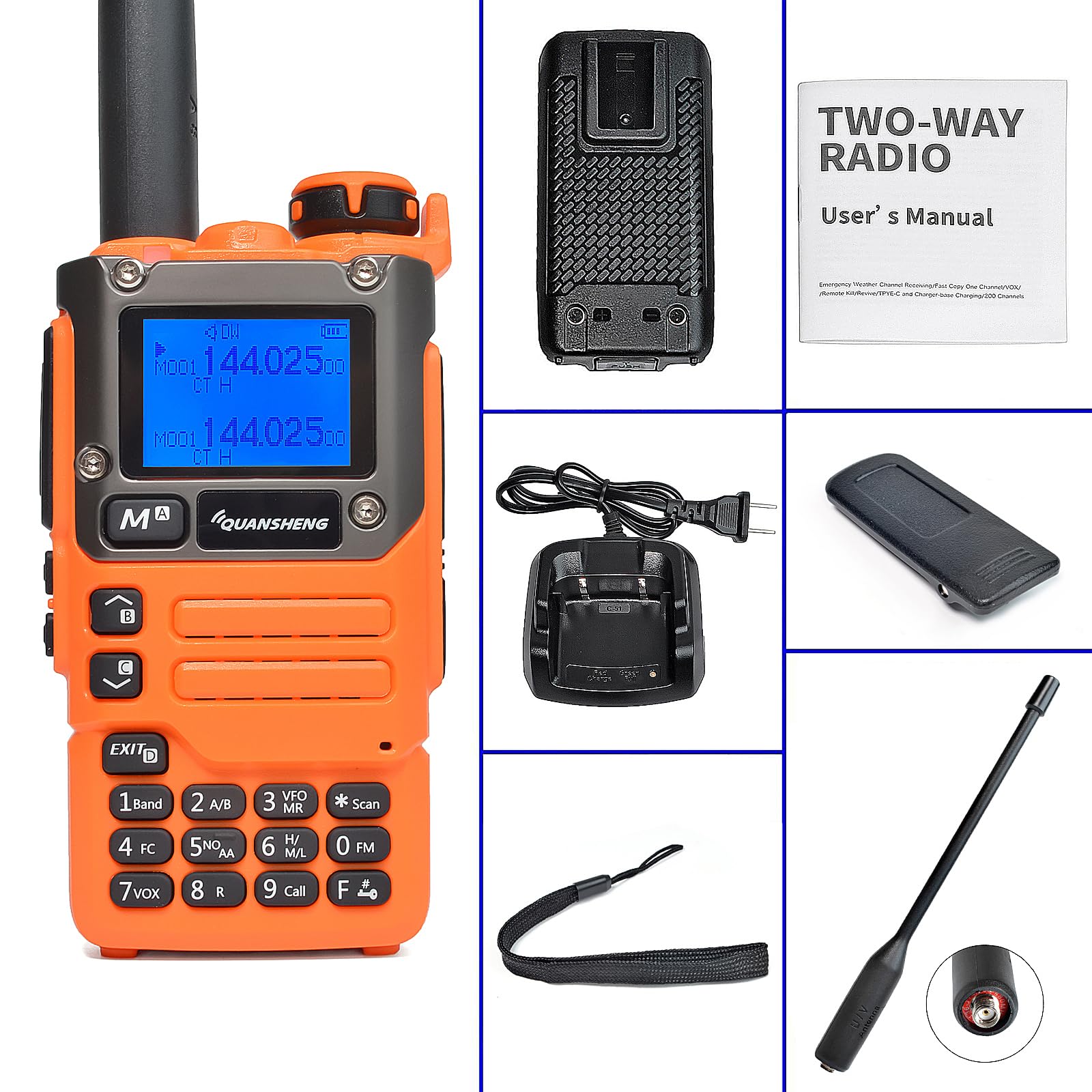 Quansheng UV-K5 VHF UHF Walkie Talkie Portatile FM NOAA Radio Bidirezionale Arancione con Auricolare