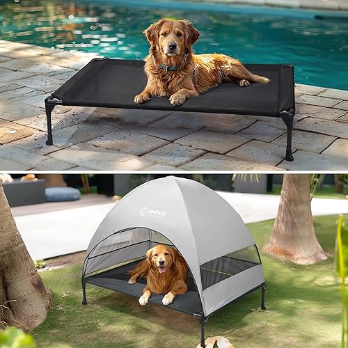 Miniatura 6 de Veehoo CWC2411 - Cama elevada de enfriamiento para perros con toldo y sombra extraíble, patas antideslizantes, cuna elevada para perros grandes,
