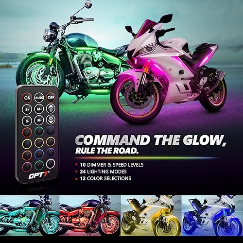 Miniatura 3 de OPT7 Aura Pro - Tira de luces LED dobles para motocicleta con aplicación y control remoto, RGB multicolor y sincronización de música, kit de