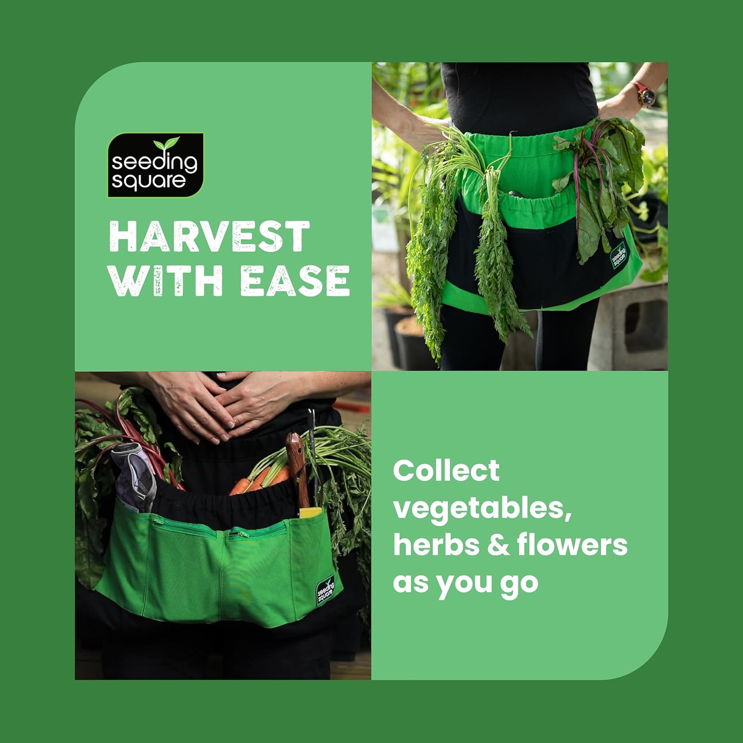 Black Harvest Apron + Seeding Circle Bundle – Garden Apron with Circular Seed Spacing Template for Container Gardening, Grow Bags & 5-Gallon Buckets