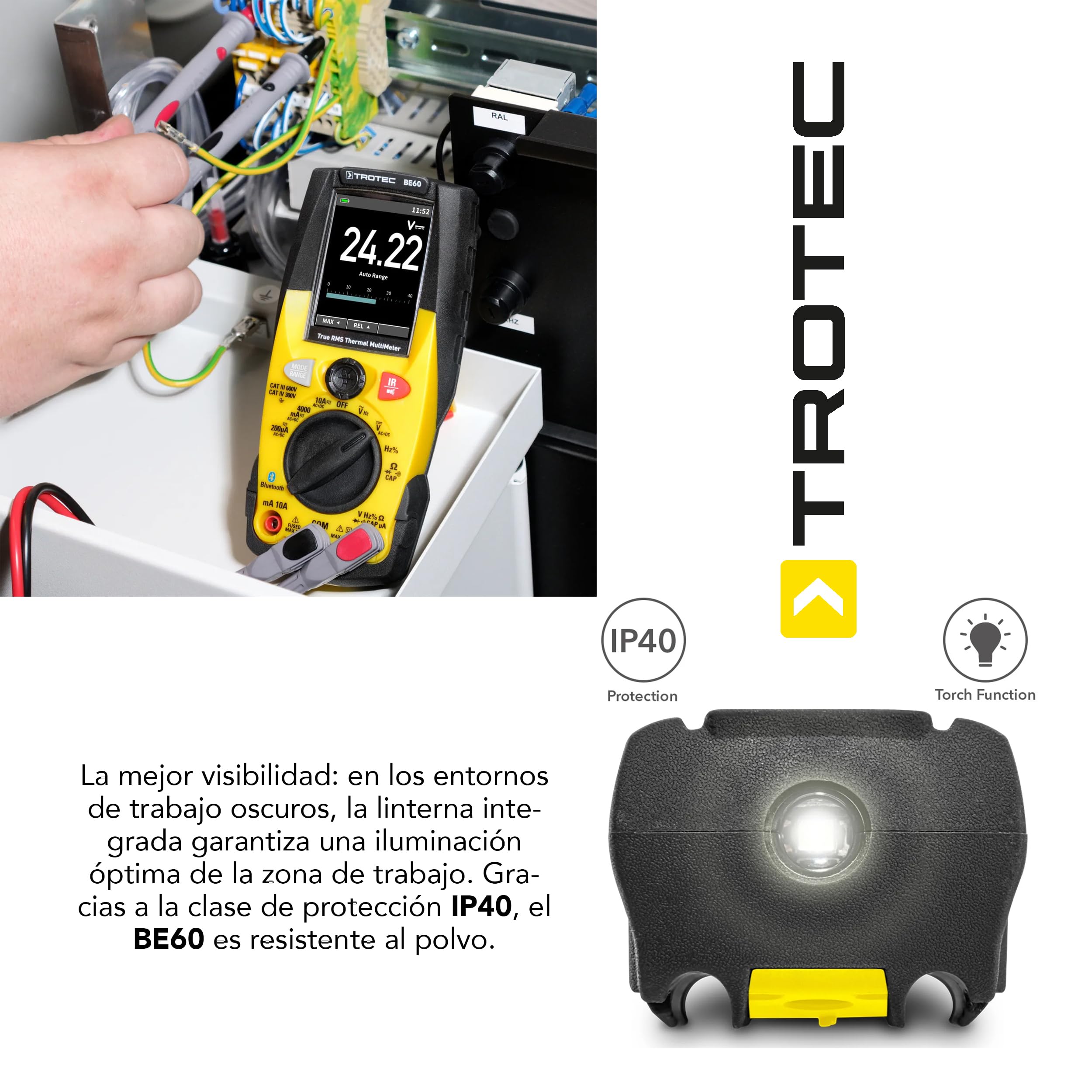 TROTEC Multímetro digital True RMS con cámara termográfica integrada BE60 | once funciones de medición aplicación para smartphone Bluetooth