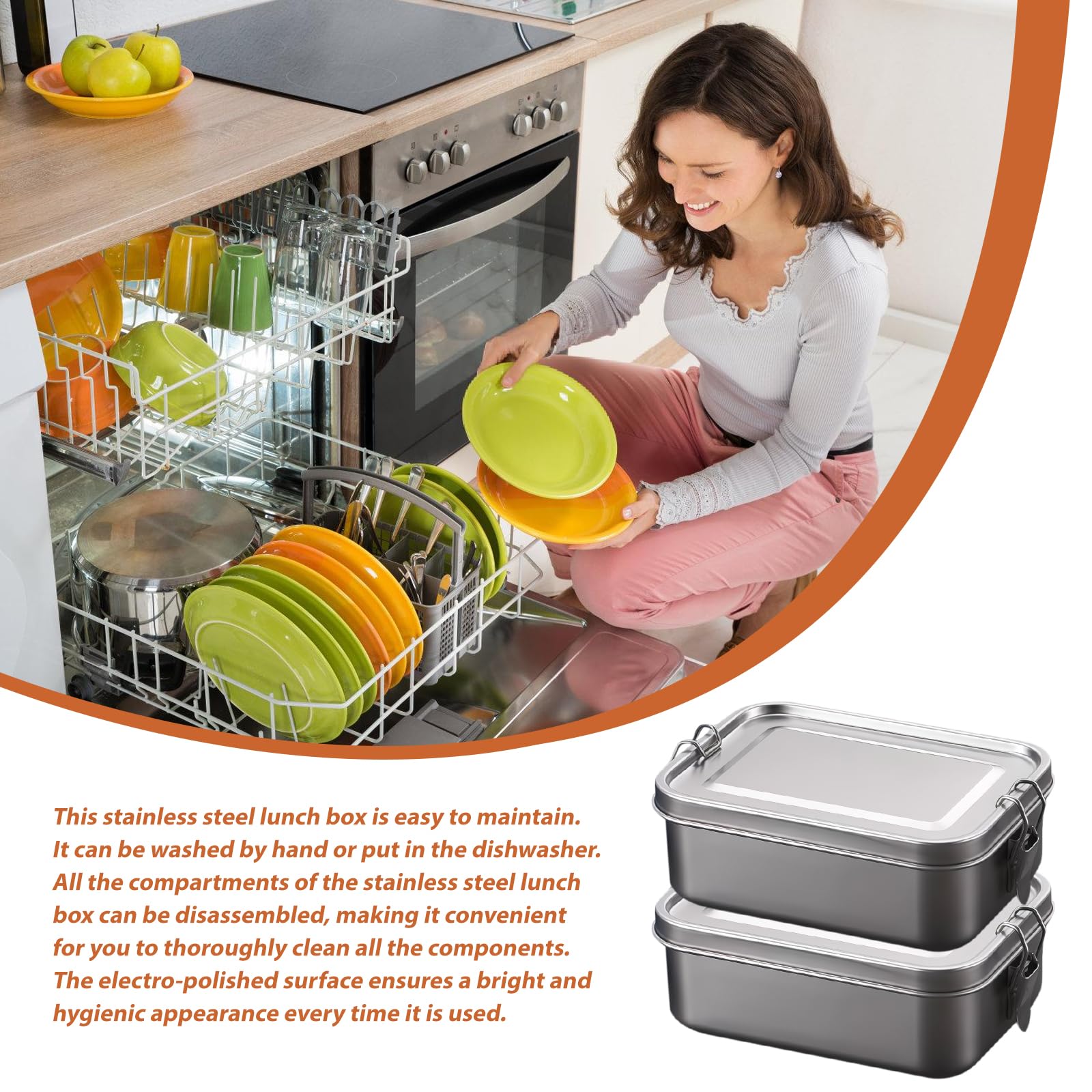 Contenitore per il pane con scomparti: 2 pezzi, Contenitore per il pranzo in acciaio inox 304, Contenitore per il pranzo a prova di perdite, Contenitore per il pane con anello di tenuta