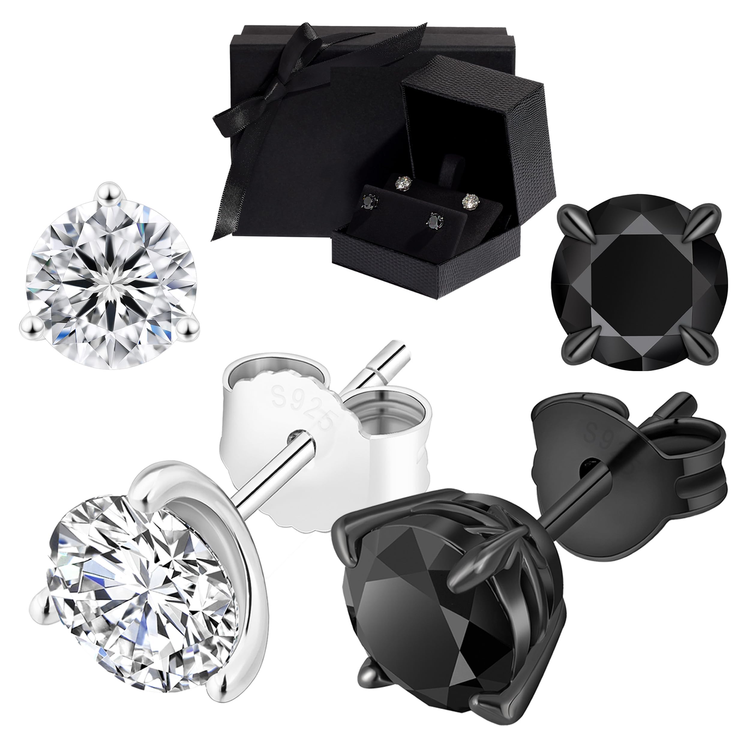 Moissanite earrings 14K Black and White Gold plated 925 sterling silver D Color VVS1 Clarity 2 pairs in