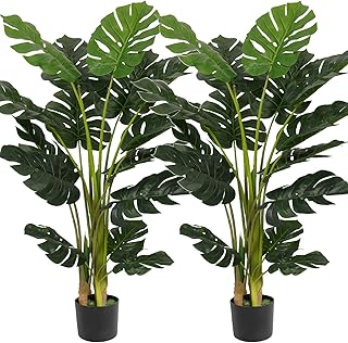 VIAGDO Artificial Monstera Deliciosa Plant 4ft Tall 15 Decorative Split Leaves Faux Swiss Cheese Fake Tropical Palm Tree for Home Office Room Store Garden Floor Decor,2pack
