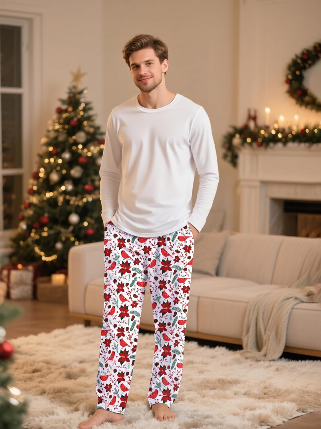 Mens Christmas Pajama Pants,Novelty Funny Soft Pj Sleep Lounge Bottoms with Pockets & Drawstring - Image 5