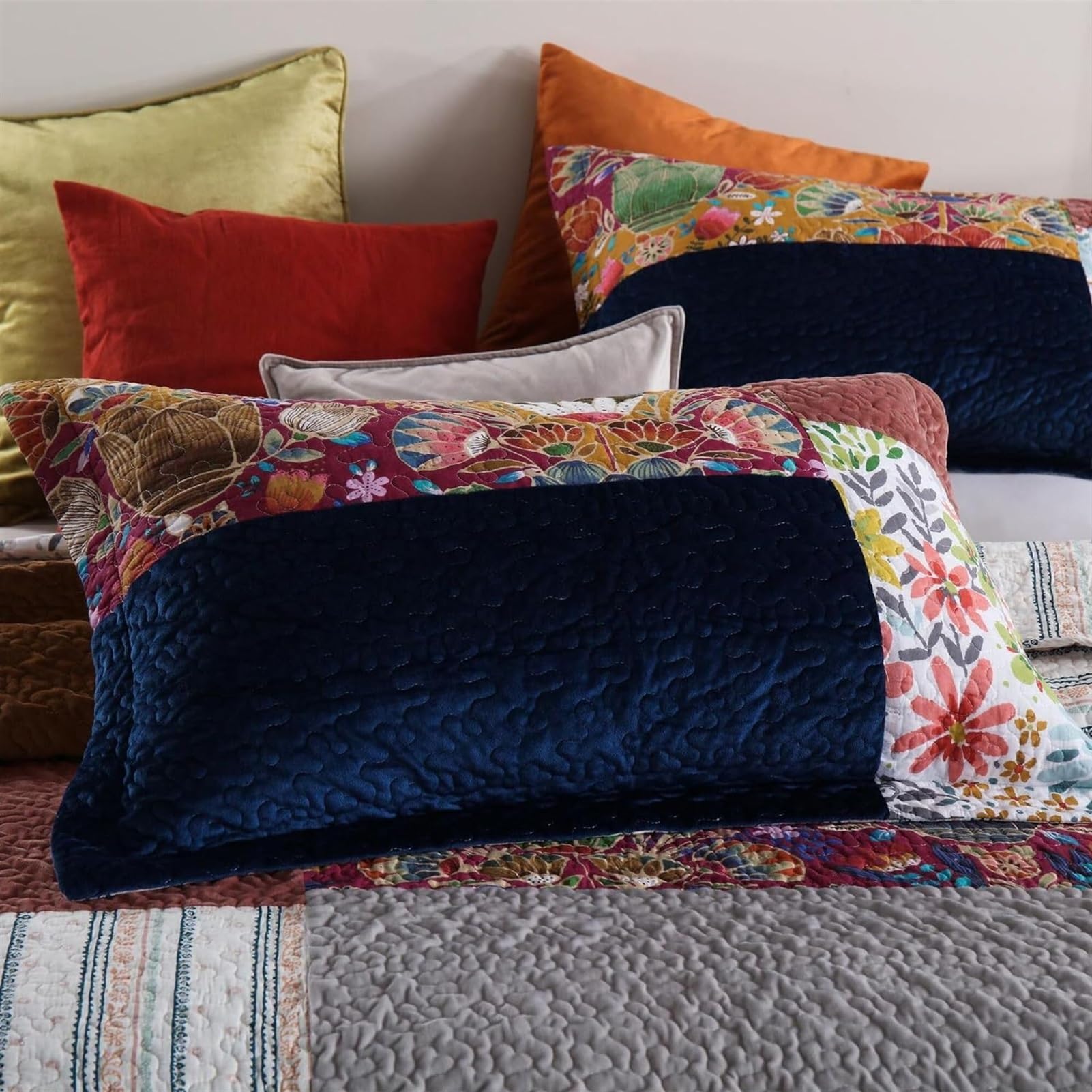 CUNTO GaRcan - Edredón de Cama de 3 Piezas con diseño Floral de Terciopelo Moran Grueso y Patchwork con Funda de Almohada (tamaño: 240 x 270 cm) (un Color, 240 x 270 cm)