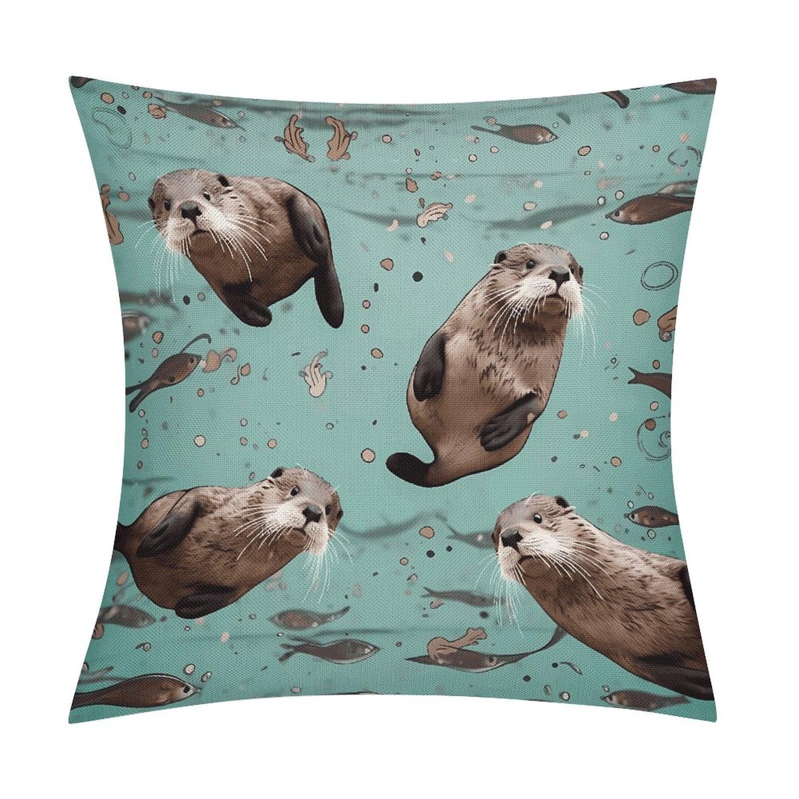 FekiLoot Otters Throw Pillow Cover Soft Square Cushion Case Farmhouse Cushion Cover Decorative Pillow Cover Modern Pillowcase for Sofa Living Room Bed Home Decor 18x18 Inch