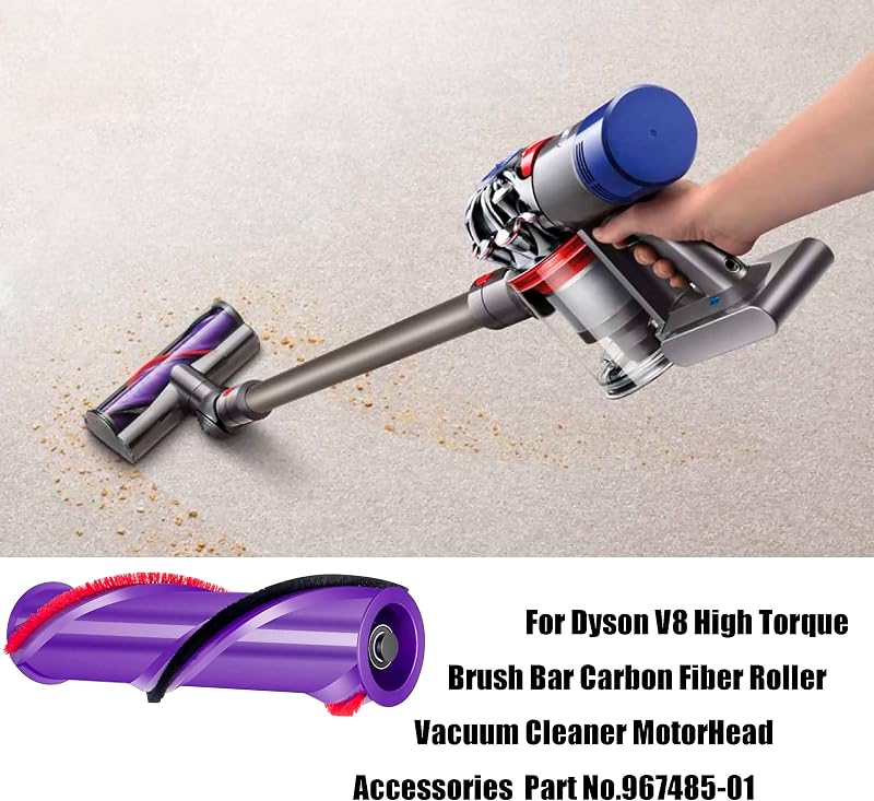 Italdos Pótfej Dyson V8 Porszívóhoz - Kompatibilis #967485-01 Modellel, 4 Bordás Szőnyegtisztító Henger, 5 cm Átmérő, Lila