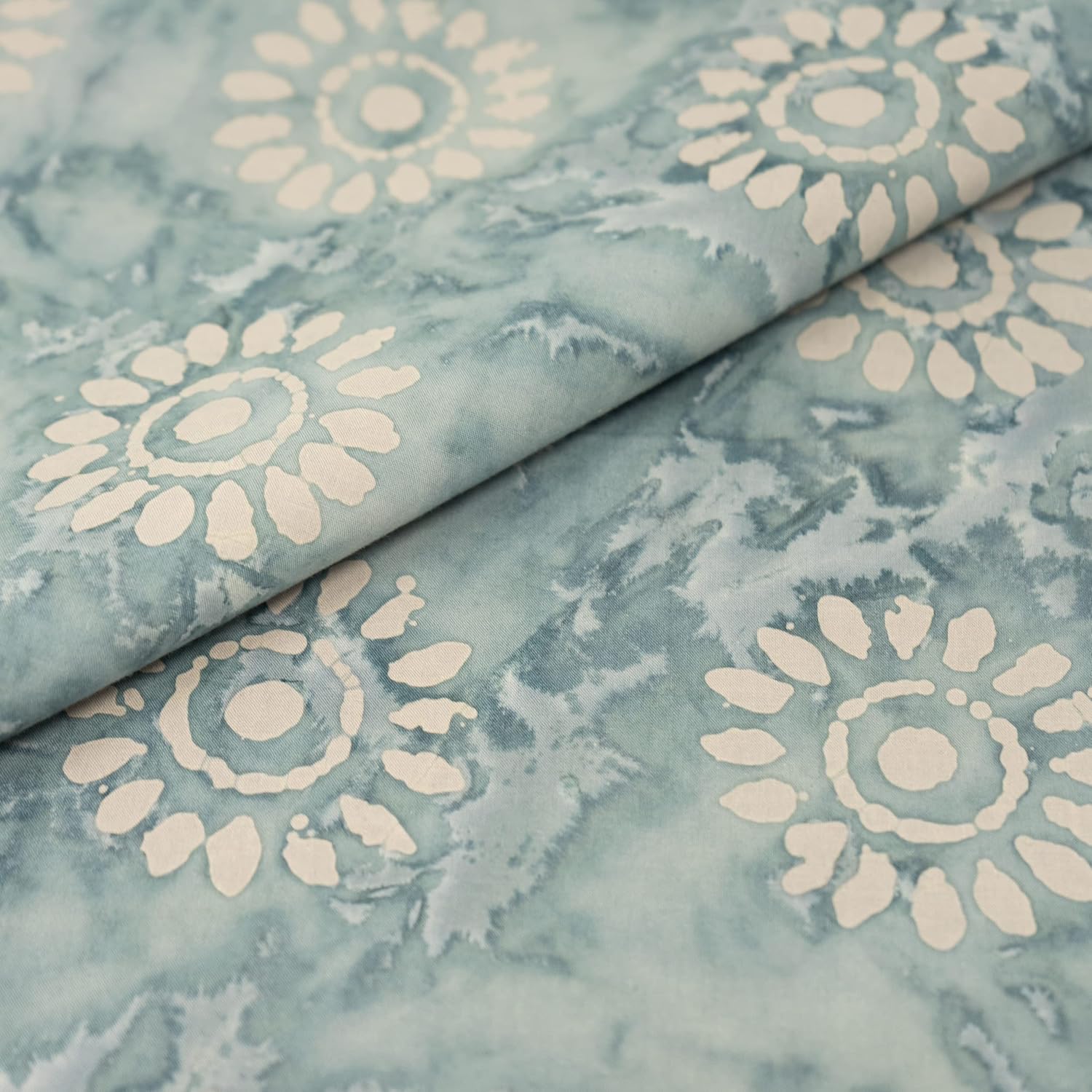 Singer 100% Cotton Batik Collection Cadet Blue Sunflower 42 Inches Wide Cut by The Yard