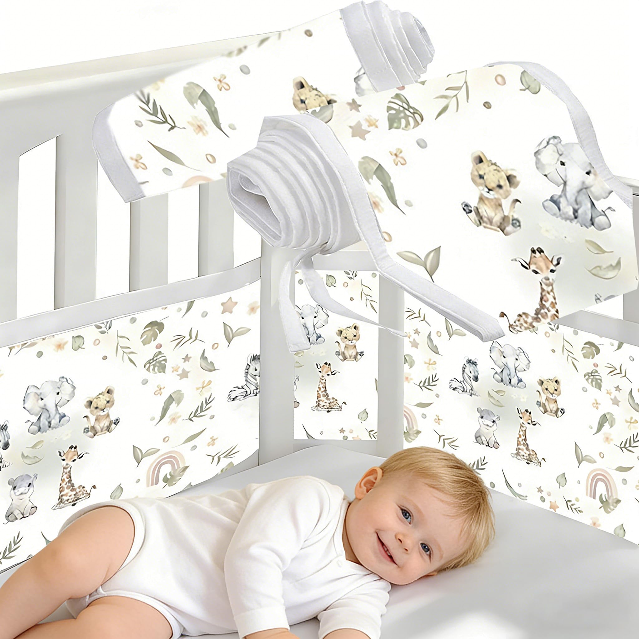 Tour de lit respirant pour bébé : barrière anti-collision lavable 160x30 et 340x30