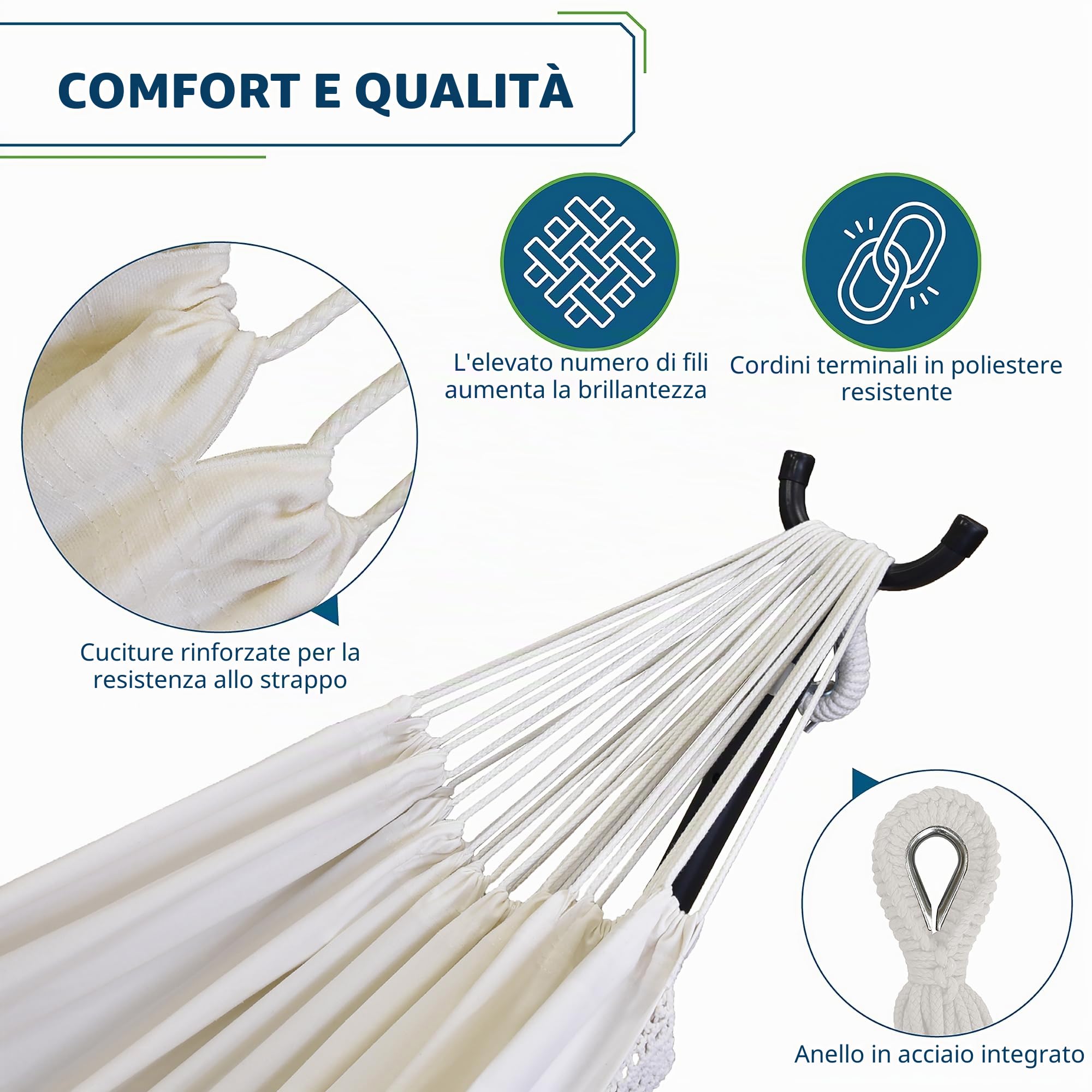 Vivere C8SPCT-00 Amaca Doppio Cotone con Solid Pine Arc Stand, Naturale