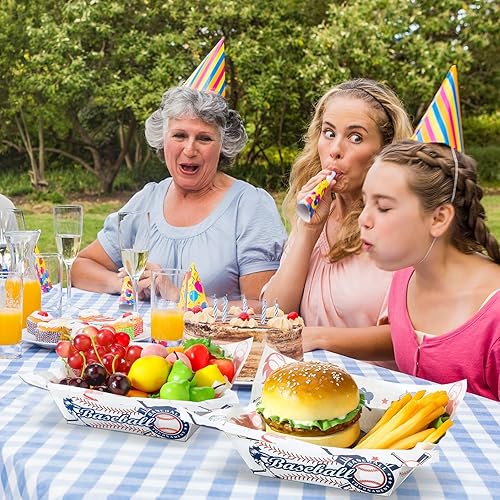 Miniatura 5 de Mumufy 100 piezas de decoraciones de fiesta de béisbol incluyen 50 bandejas de comida de béisbol de 3 libras y 50 platos de béisbol de papel