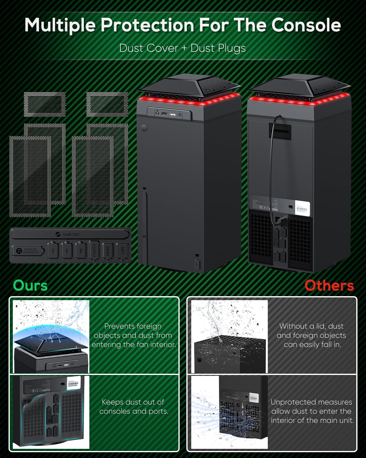 Ventola di raffreddamento RGB per Xbox Series X con filtro antipolvere e 7 modalità di luce LED RGB, velocità della ventola automatica regolabile in base alla temperatura, interruttore touch