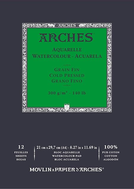 Arches A1795091 Bloc Enc 21x29,7 12H Aquarelle 100% Fine 300g Blanc NAT, White Natural