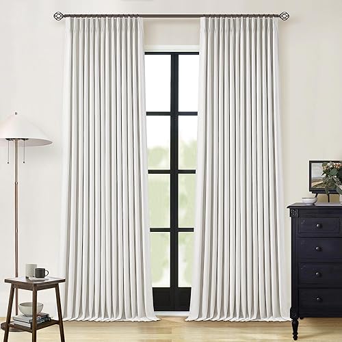 Miniatura 52 de Cortinas de lino 100% opacas de 90 pulgadas con pliegues de 2 paneles para sala de estar, con pestaña trasera plisada, cortinas oscuras con forma de
