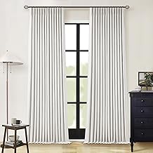 Beige White Pinch Pleated Full Blackout Curtains 2 Panels Set Linen Room Darkening 100% Black Out Window Curtains 96 Inch for Living Room Bedroom Thermal Insulated Pinch Pleat Drapes with Hooks Rings
