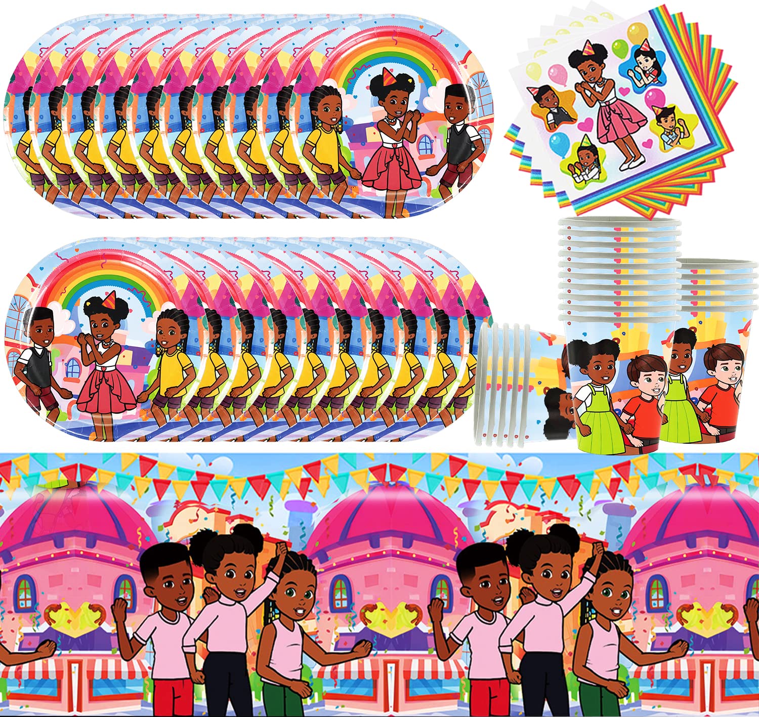 Doyomtoy Lot De 75 Ustensiles De Fête Féeriques Pour Fête D'anniversaire De Fille, Ballons, Assiettes, Tasses, Serviettes, Nappes Pour Décoration D' Anniversaire De Fées 20 Invités