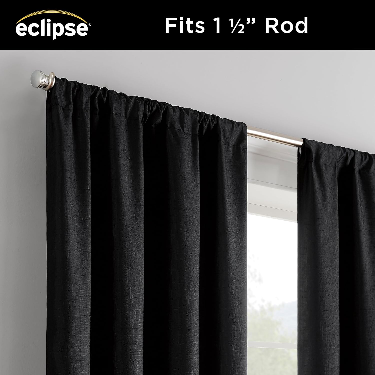 Eclipse Kendall Modern Thermaback Blackout Window Curtains, Rod Pocket, Insulating and Noise Reducing Window Curtains, 84 Inch Long x 42 Inch Wide, Curtain Panel Set, 2 Pack, Black