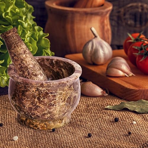Miniatura 3 de Mortero y mortero, hecho de piedra dura pulida resistente, molinillo de piedra natural para especias, pastas, hierbas, condimentos, etc. (mezcla de