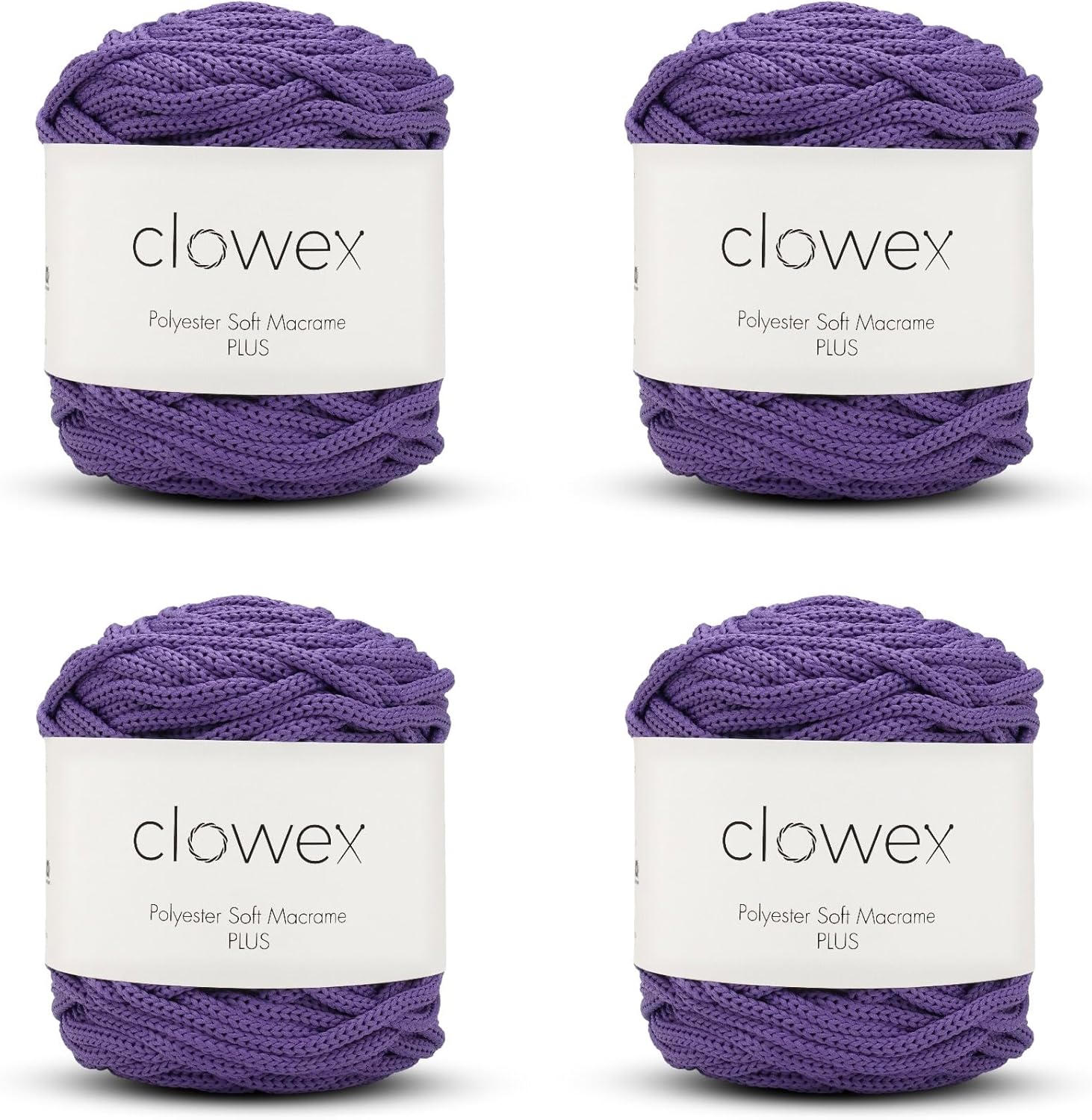 5mm Polyester Soft Macrame Cord, 4 Balls x 180 ft / 60 yds Braided Colored Craft Rope, 100% Polyester Crochet Yarn for Bag, Purse, Basket, placemat, Runner, Coaster (4, 1187-Purple)