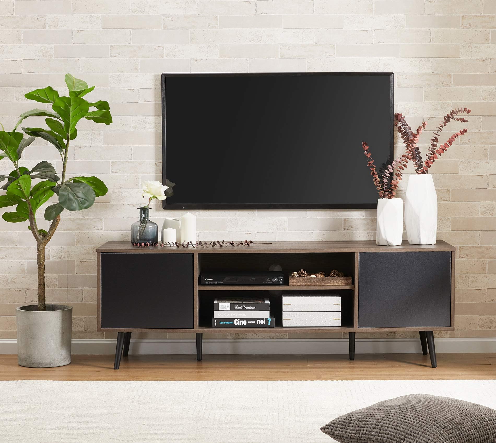 TV Console Table with Storage for TV up to 55 in, Black TV