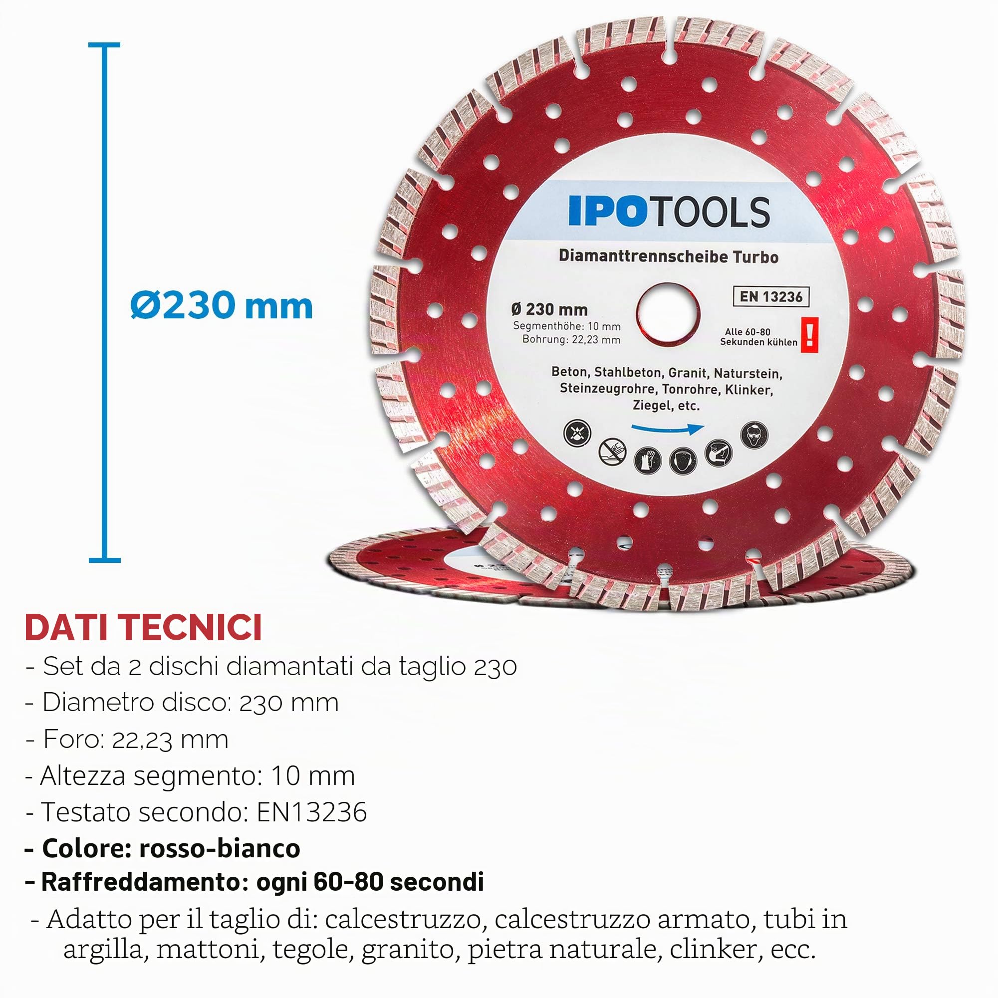 Disco diamantato Turbo da 230 mm, disco diamantato per pietre, acciaio, cemento, segmento 10 mm