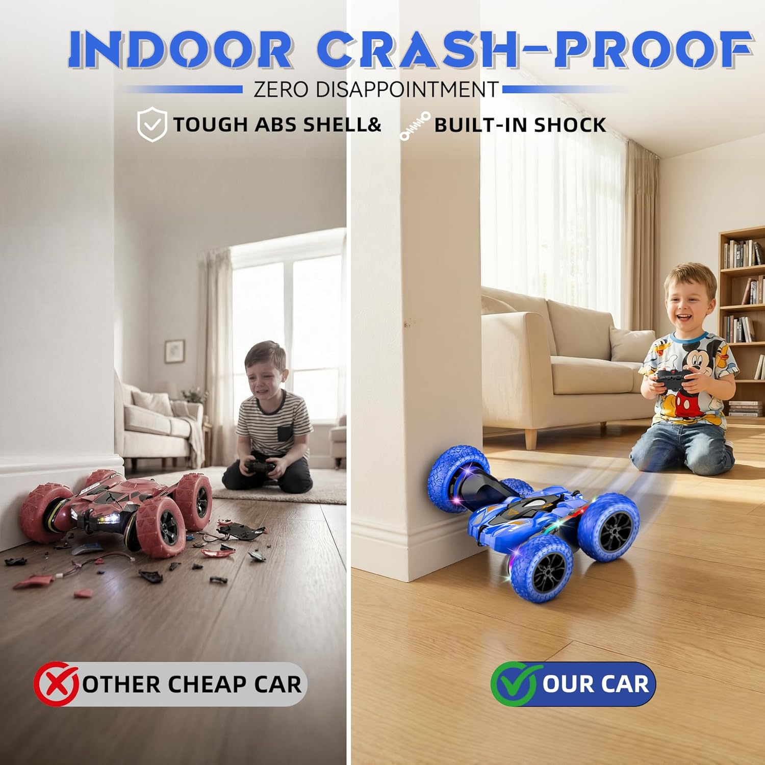 Wedopro RC Car for Boy Ages 6-12: 2 Batteries 360° Stunt Rotating 4WD Remote Control Toy with Headlights, Indoor Outdoor Birthday Gifts for Kids 6 7 8 9 10 11 12, Blue