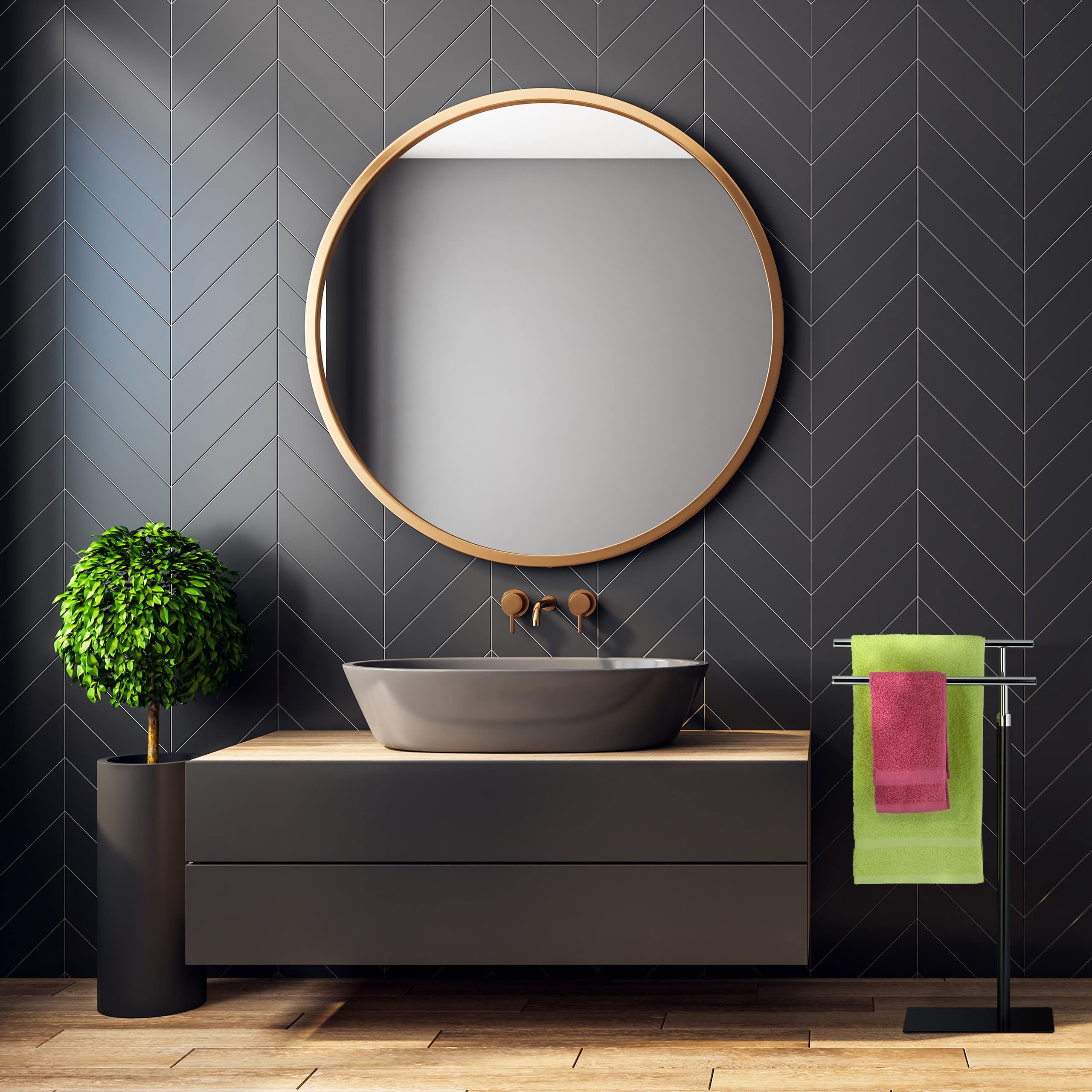 Relaxdays Piantana Portasciugamani, Autoportante con 2 Aste, in Acciaio, HxLxP: 78x44x20 cm, Bagno, WC, Nero Argentato