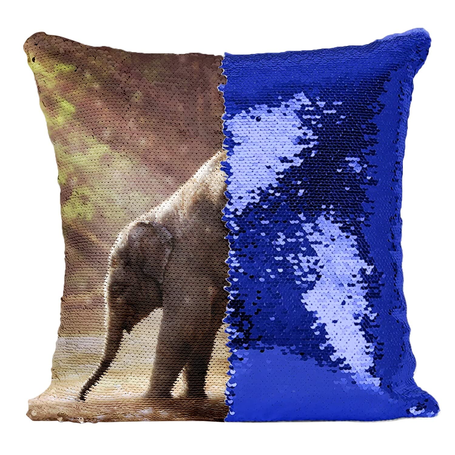Coussin sequin bleu bébé éléphant et sa maman pour déco nature