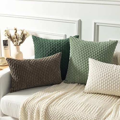 Vista 405 de Kevin Textile - Juego de 2 fundas decorativas para cojines, de pana y con moderno estilo campestre bohemio a rayas para decorar hogar, sofá, cama