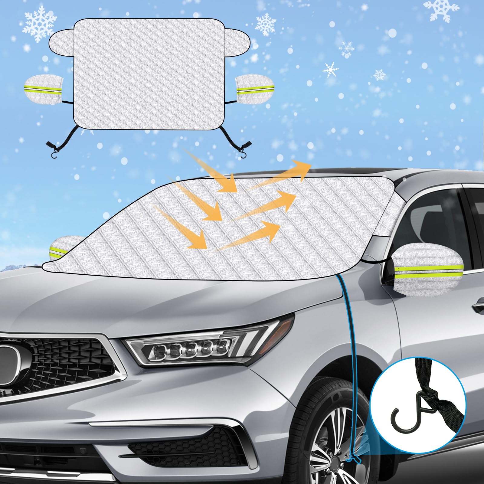 Parasole per Parabrezza Auto Copertura antineve con Cinghia, Parasole per Neve e Ghiaccio, Protezione per Parabrezza, Copertura Antipolvere, Telo copriauto per Inverno e Estate