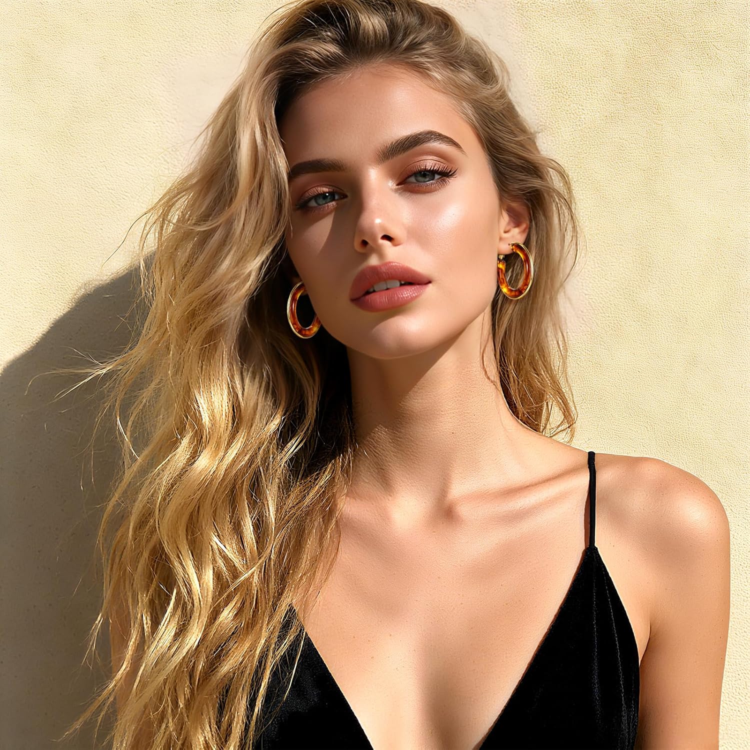 Big Acrylic Hoop Earrings 14k Gold Plated Chunky Statement Hoop Earrings with Gold Accents - Image 4