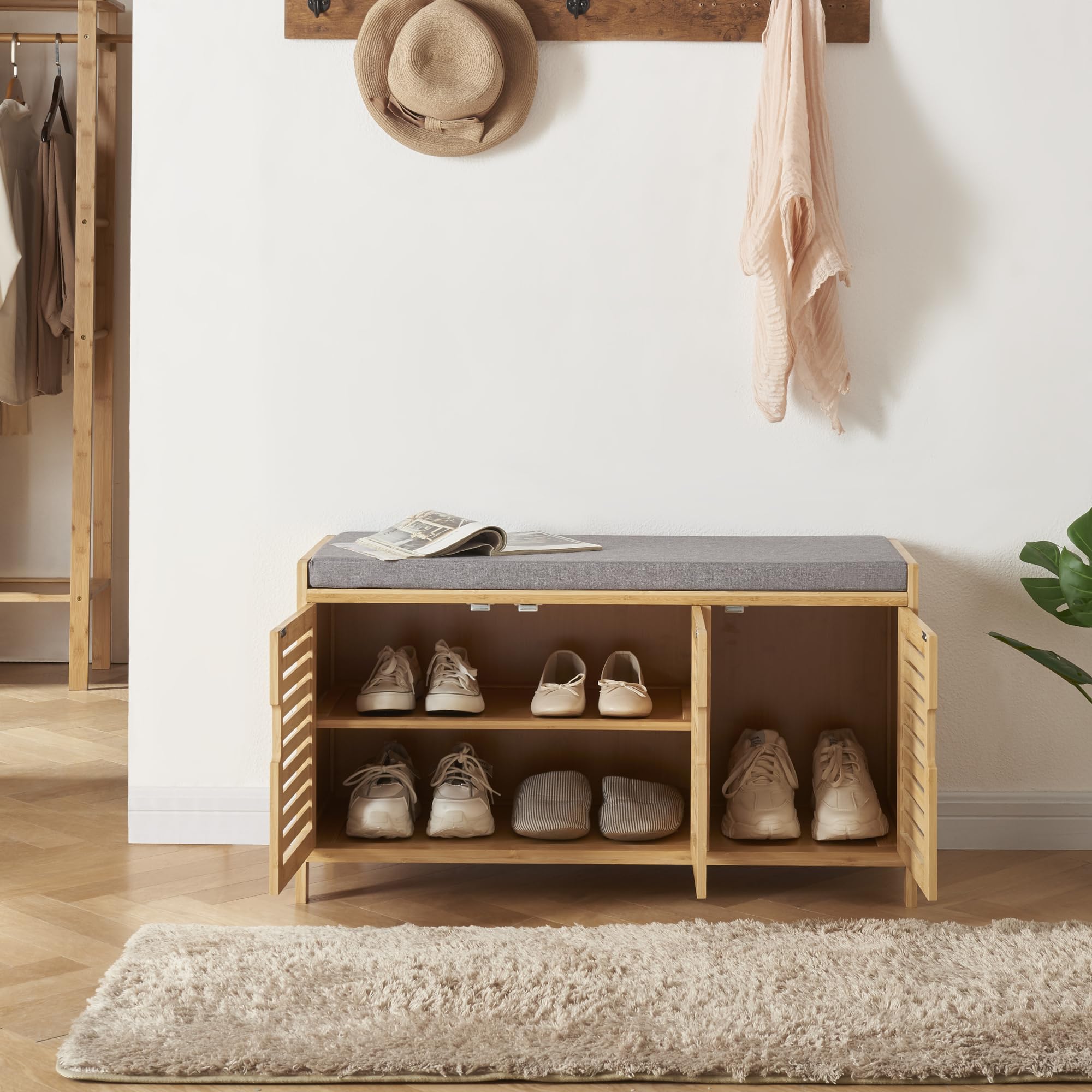 DUMOS Panca Scarpiera In Bambù 3 Livelli – Panca Da Ingresso Compatta 60x29x45 Cm – Capacità 6 Paia, Regge 130 Kg – Multiuso Per Camera Da Letto E Soggiorno