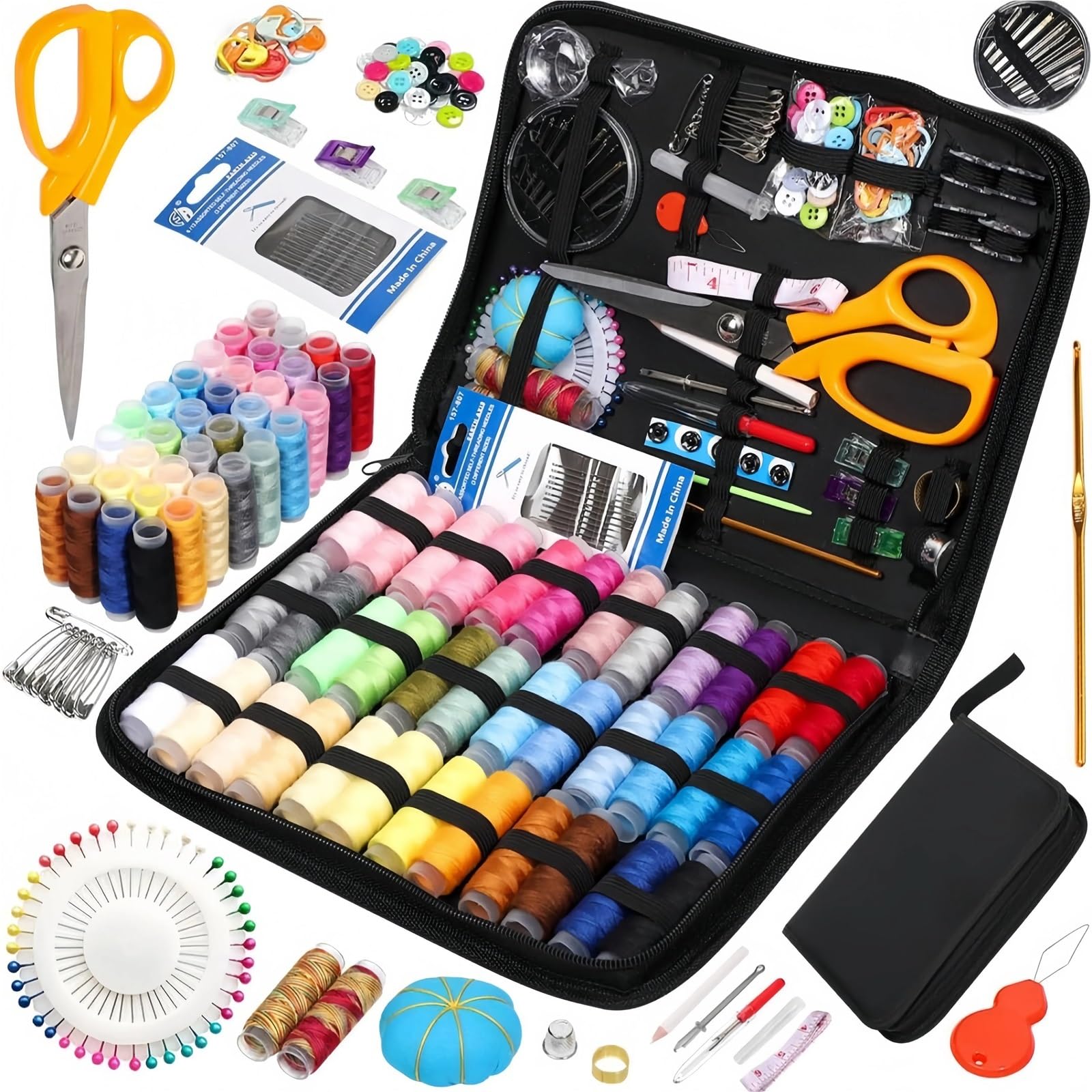 Dazhua Sewing Kit for Handcraft Projects - Includes Threads, Needles, Scissors, Tape Measure, Buttons & More for Home and Travel(205 pcs)