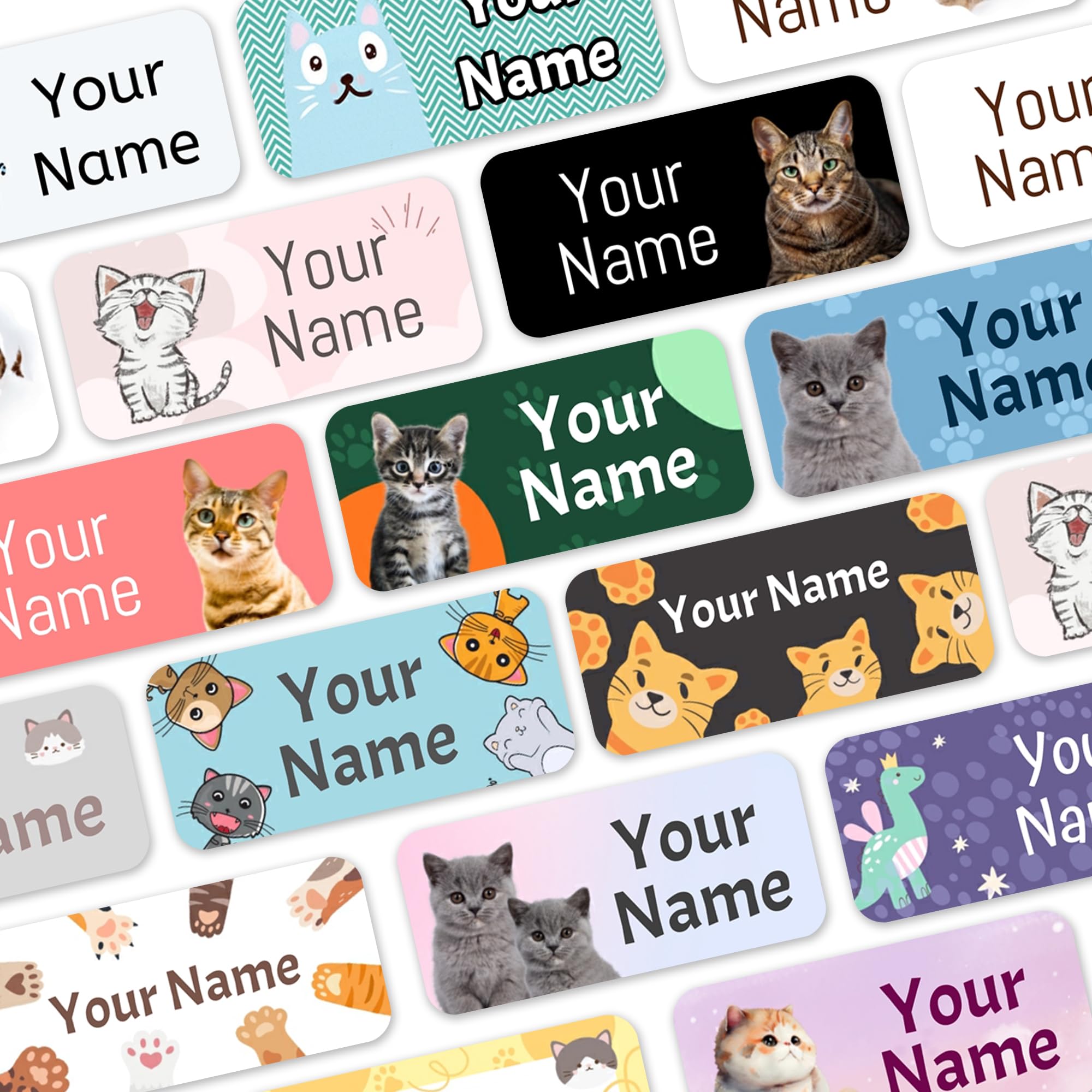 Cat Stick On Name Labels, Stick on Clothes Labels, Waterproof Washable for Clothes, Personalised School Uniform Stickers, Equipment, Stationery. Nursery, School, Day Care, Hospital (30)