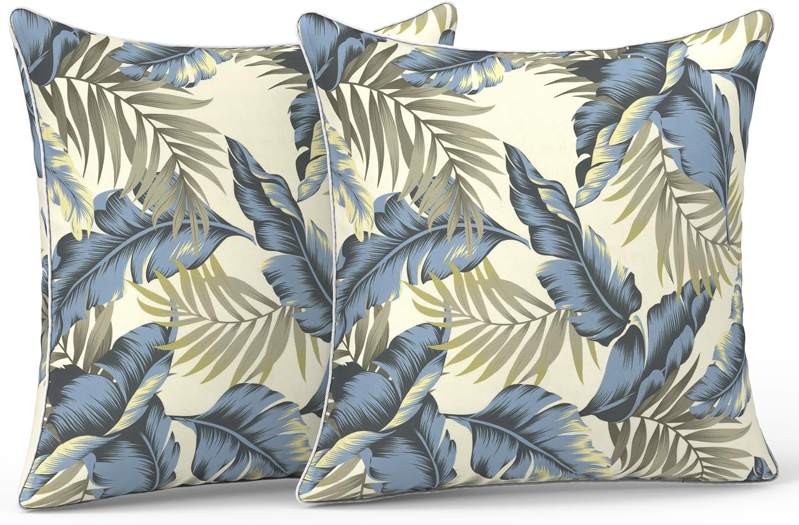 Outdoor/Indoor Pillow Covers, Patio Fade Resistant Throw Pillow Covers ONLY, Waterproof Farmhouse Accent Cushion Cases for Sofa Patio Couch Decoration 20"x20" Set of 2, Lush Palm Blue