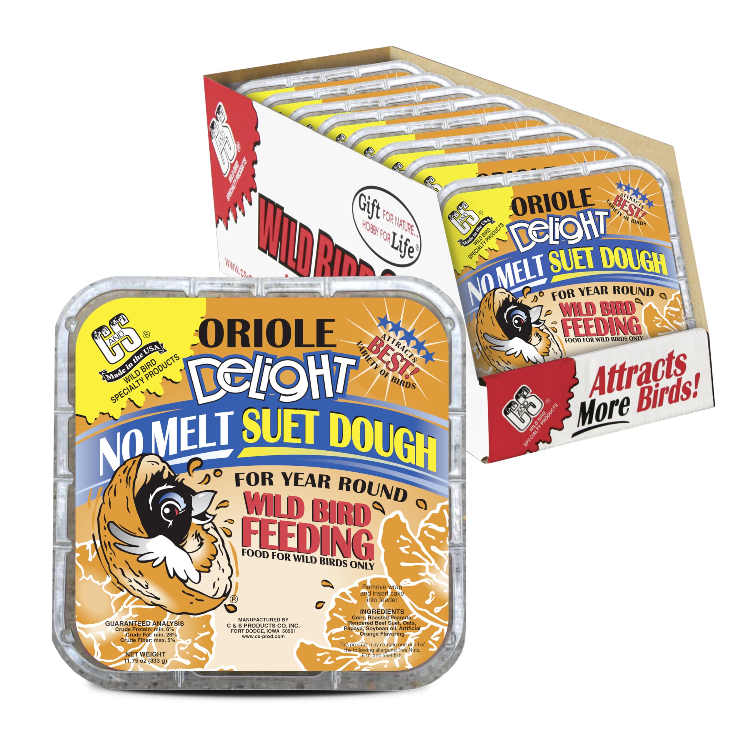C&amp;S Oriole Delight No Melt Suet Dough, 11.75 Ounces, Pack of 8