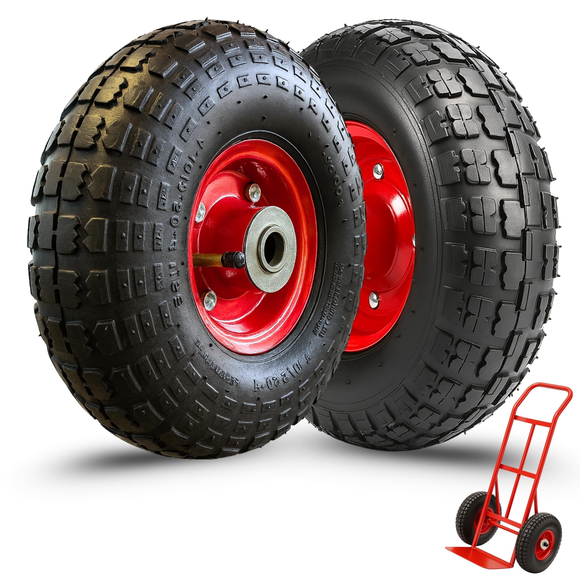 TECHZOCO Ruedas de carretilla inflable, Rueda Carros de Almacén, Rueda neumática, Llanta de Acero, Diámetro 250 mm, Ancho de banda 70 mm, Diámetro buje 20 mm, Soporta hasta 140 Kg, 2 Unidades
